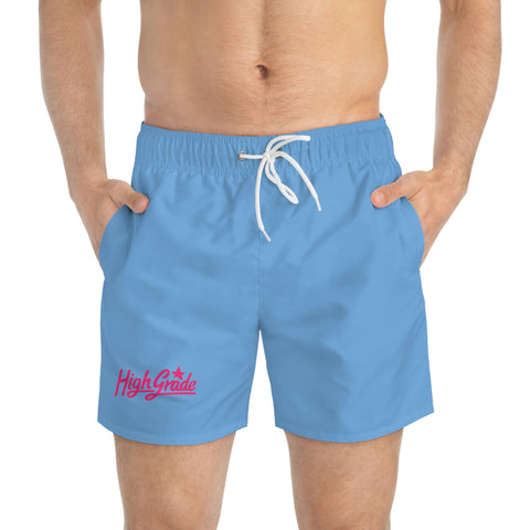 Light Blue Swim Trunks w Pink Logo