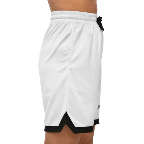White Basketball Rib Shorts w Black Logo