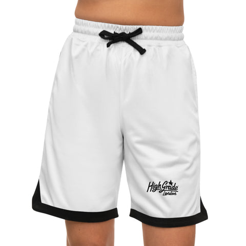 White Basketball Rib Shorts w Black Logo