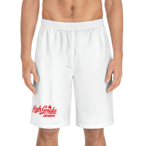 White Board Shorts w Red Logo